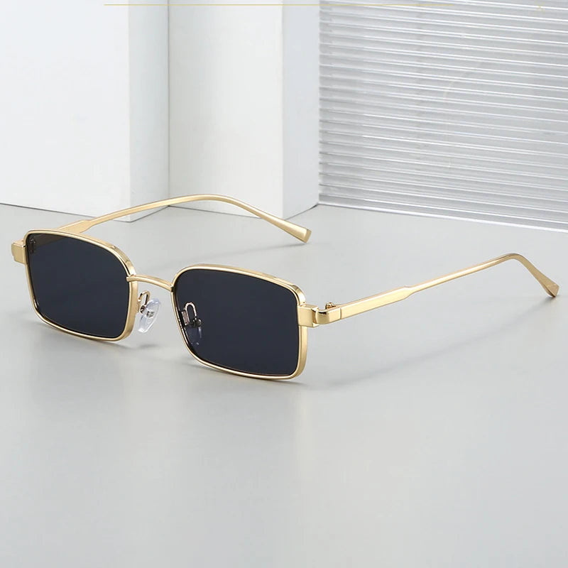 JNPCXI New Metal Rectangle Women Sunglasses Fashion Silver Blue Gradient Shades UV400 Men Punk Sun Glasses