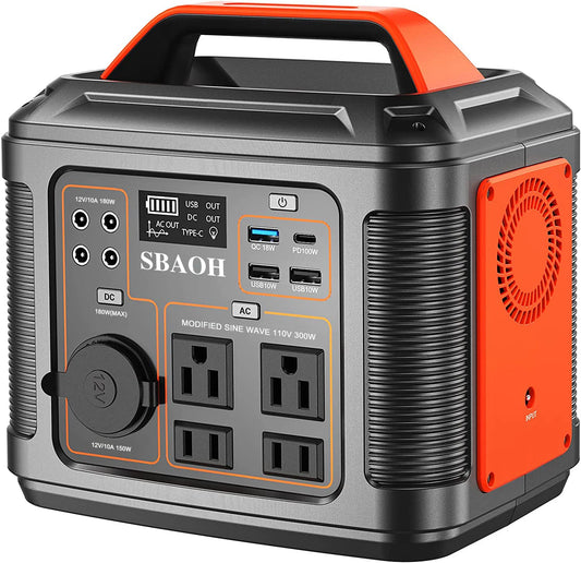 Power Station, 300W 296Wh Solar Generator Quick Charge 110V AC Outlets/DC Ports