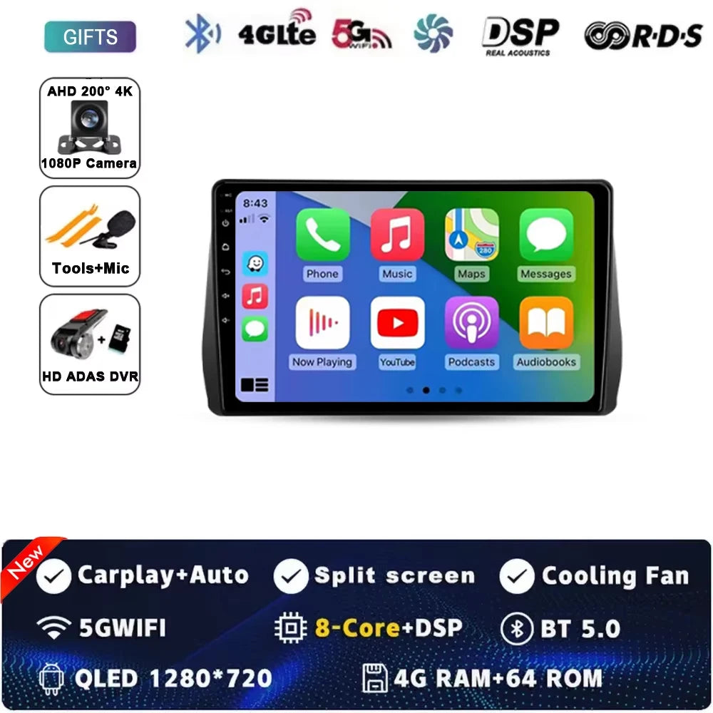For Toyota Wish 2 II XE20 2009 - 2017 Android 15 Car Radio GPS Navigation QLED Carplay Auto Multimedia Stereo Player BT RDS DSP