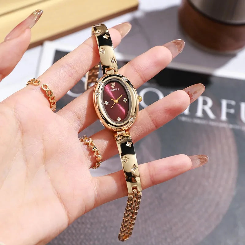 Fashion Brand Ultra Thin Quartz Watch Gold Bracelet Women Watches Girls Orologio Clock Oval Dial Ladies Bangle Clock Reloj Mujer