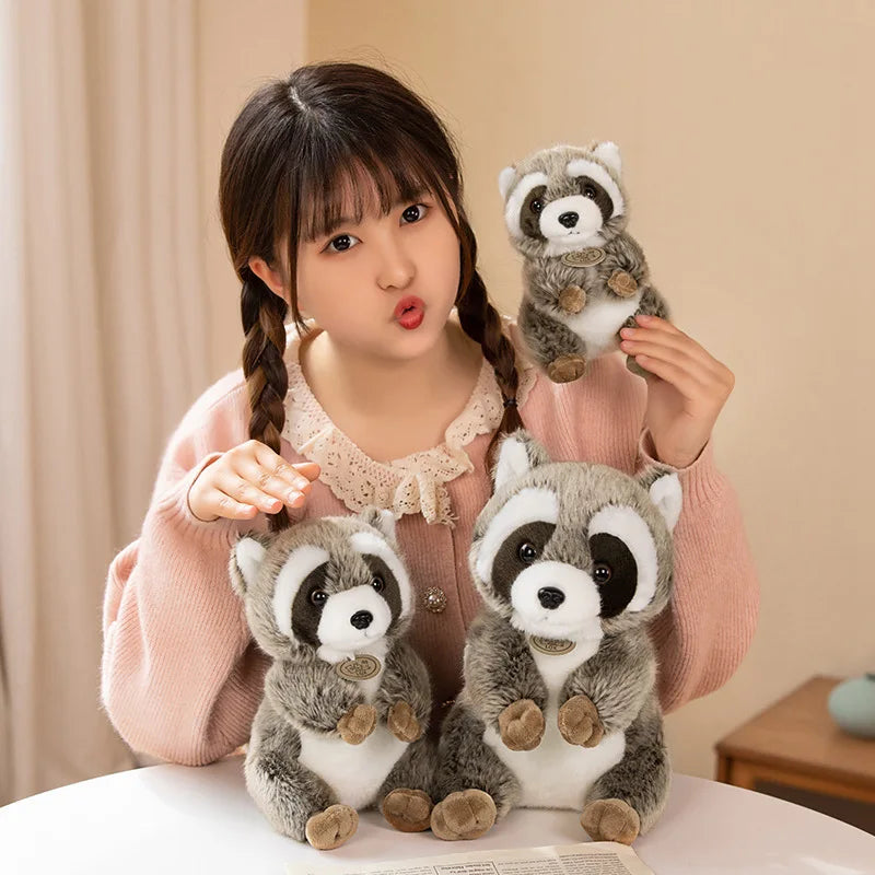 Kawaii Simulation Raccoon with Bells Cloak Plush Toy Cute Lifelike Procyon Animal Stuffed Dolls Kids Birthday Gift for Children
