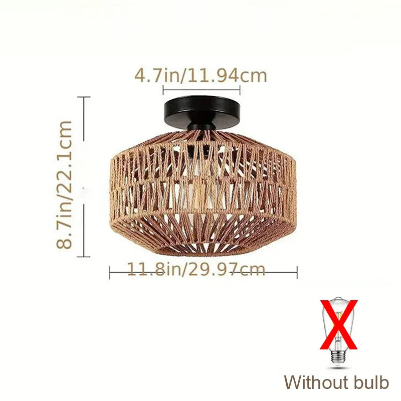 Natural Bamboo Ceiling Chandelier Hanging Lamp Handmade Rattan Weaving Home