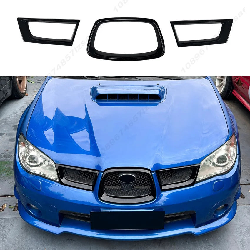 Glossy black 3PCS Car Front Grille Inlet Grill Hood Mesh Body Kit Tuning Parts For Subaru Impreza 9TH WRC WRX STI AT 2006-2007