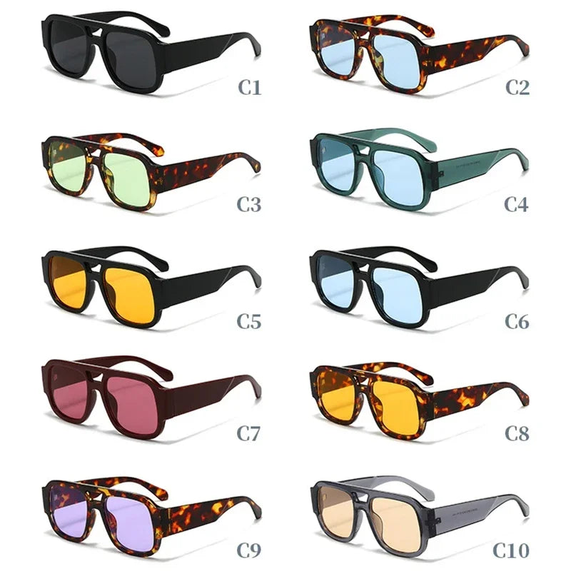 JNPCXI Fashion Women Double Bridges Square Sunglasses Candy Color Retro Wide Legs Men Sun Glasses Shades UV400