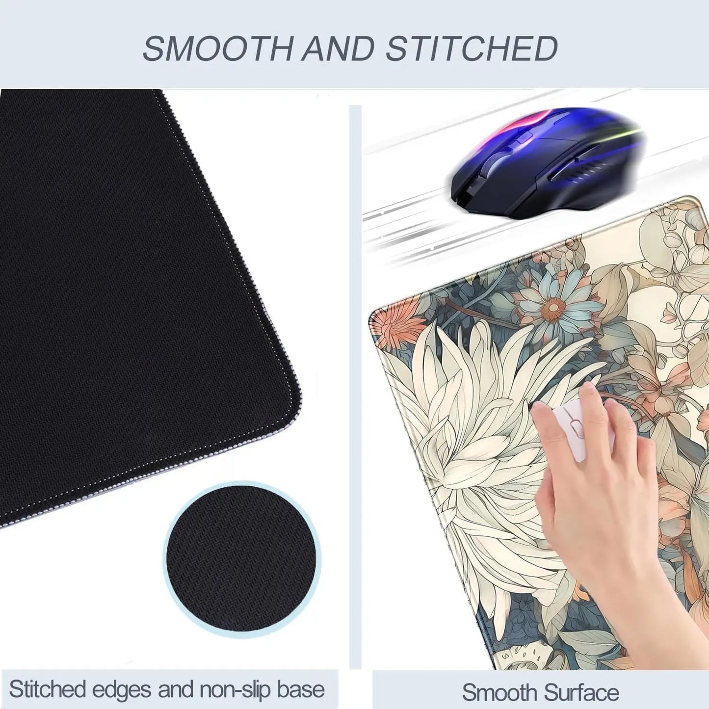 Japanese Floral Desk Mat Boho Aesthetic Flower Desk Matt for Desktop Large Gaming Mouse Pad for Deskpad Keyboard Mat Desk Decor
