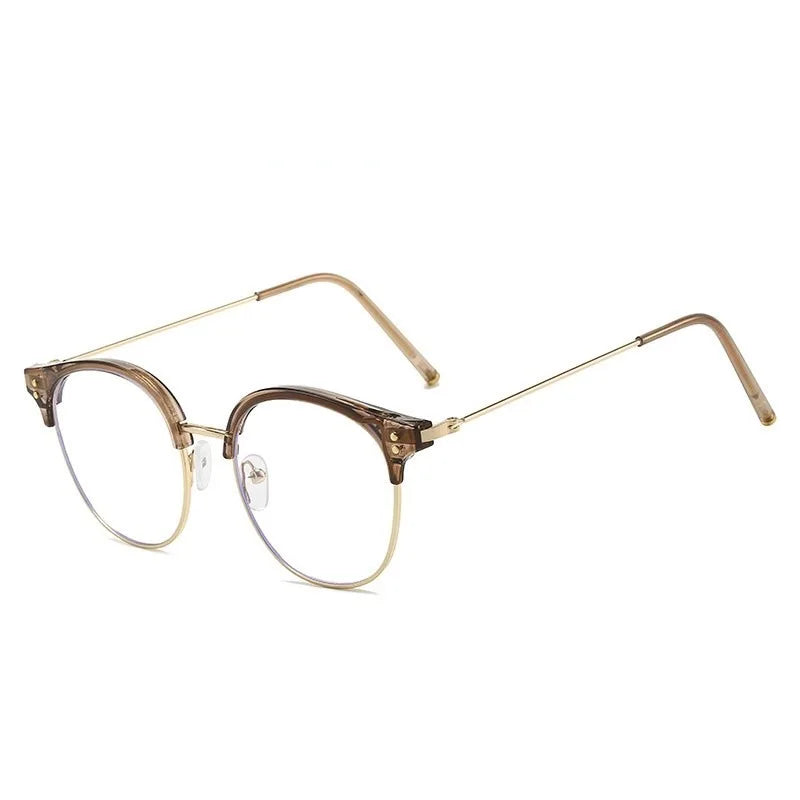 Chic Round Frame Clear Lens Glasses for Women - Slimming Effect, Anti-Blue Light, Fashionable Accessory