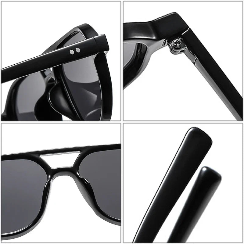JNPCXI Vintage Double Bridges Polygon Square Men Sunglasses Fashion Green Ocean Lens Eyewear Women Rivets Sun Glasses UV400