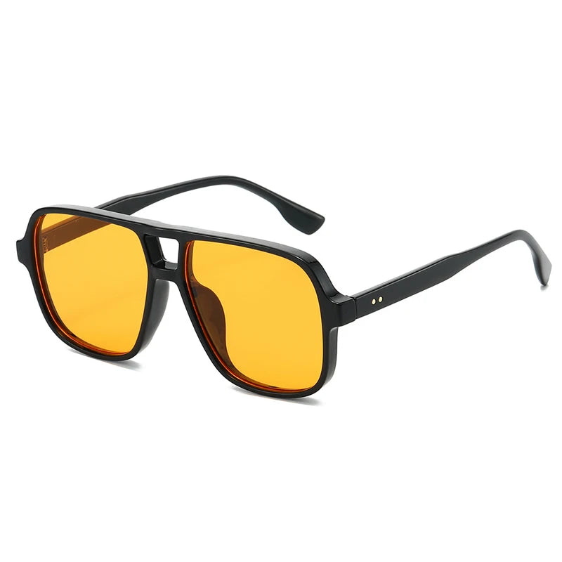 JNPCXI New Double Bridges Square Sunglasses Women Fashion Gradient UV400 Retro Rivets Candy Color Trending Men Sun Glasses
