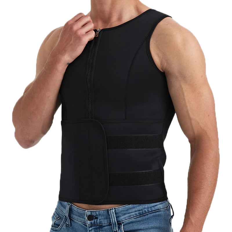 Black Men Sauna Sweat Vest Shapewear Waist Trainer Slimming Tank Fat Burner Vest