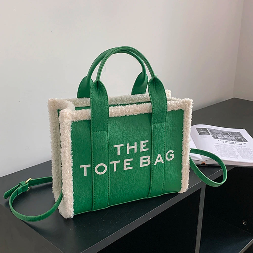 Green PU Leather Commute Bag Fashion Letter Casual Soft Girls Shop Square Bags