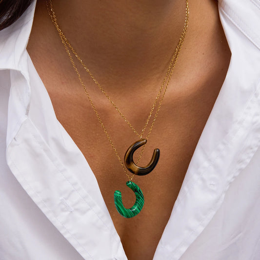 Uworld Vintage Horseshoe U-shaped Peacock Stone Pendant Necklace 18K Gold Color Plated Stainless Steel Chain Necklace Women's Je