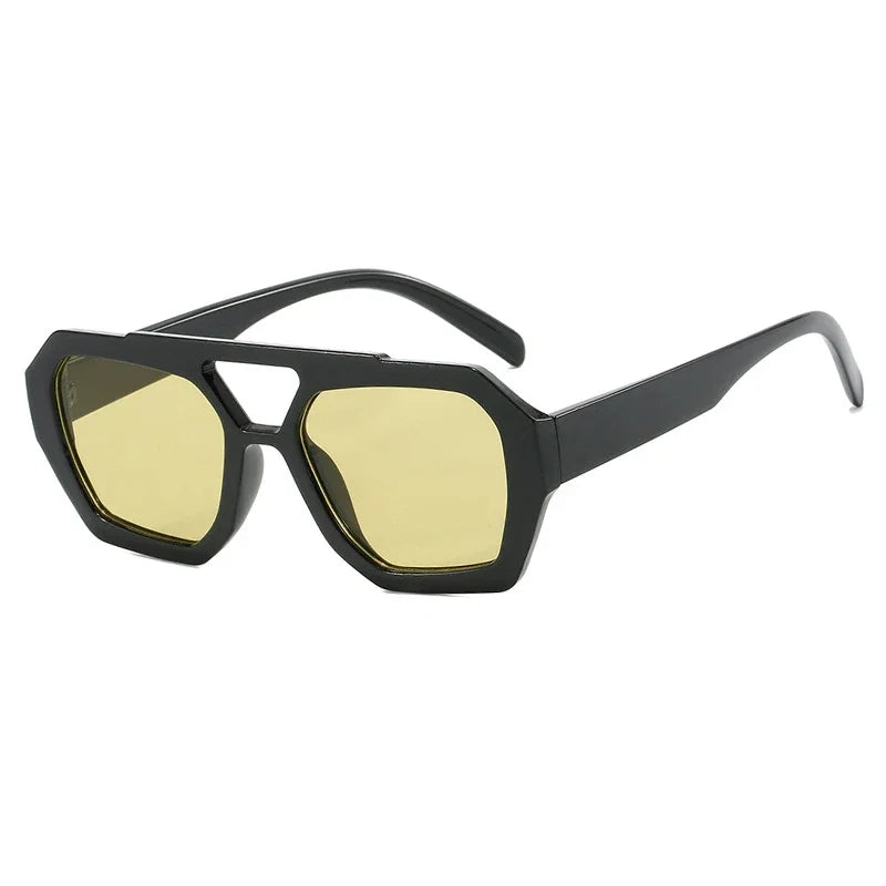 JNPCXI Vintage Square Sunglasses for Women Men Thick Frame Double Bridges Eyewear Female Fashion Polygon Sun Glasses