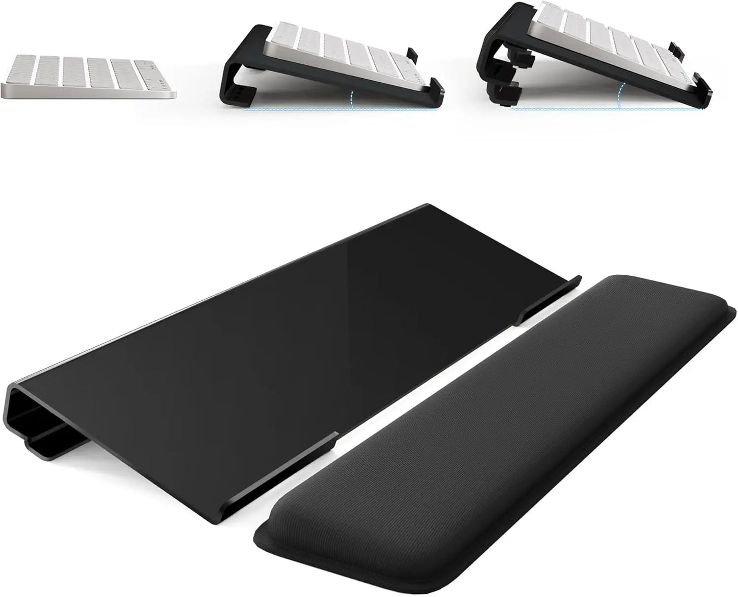Computer Keyboard Stand for Desktop, 2-Level Height Adjustment Keyboard Wrist Rest, Non-Slip Key Board Riser Pad for Desk