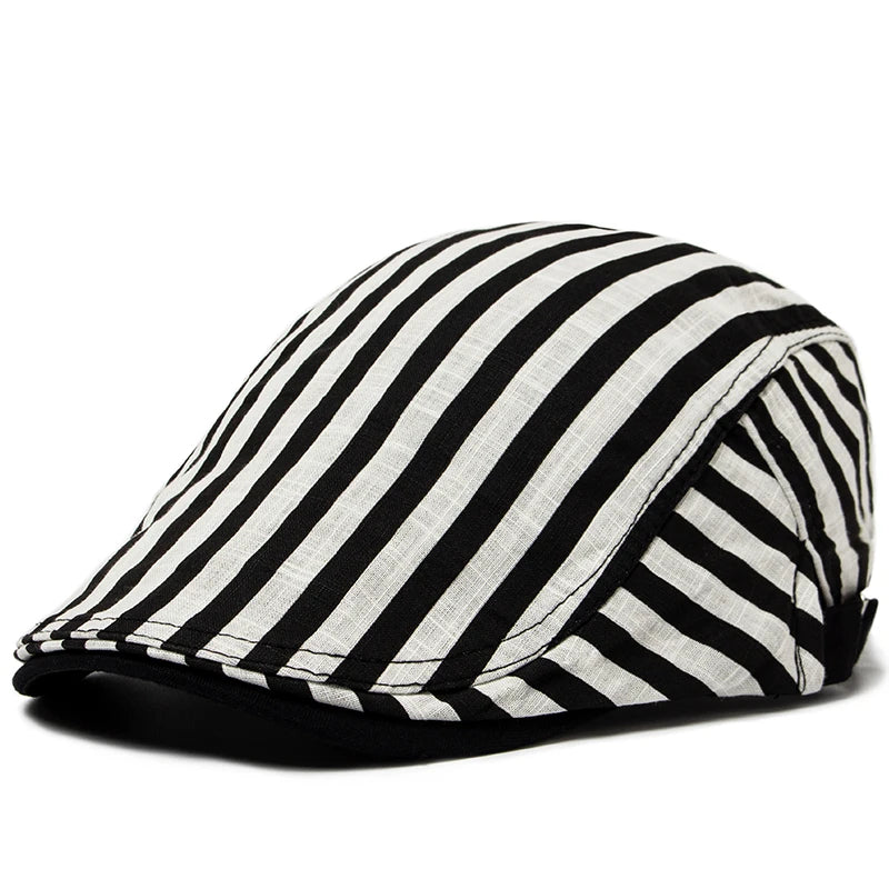 CNTANG New Summer Thin Beret Fashion Men Vintage Plaid Cotton Linen Visor Flat Caps For Women Berets Boina Casual Female