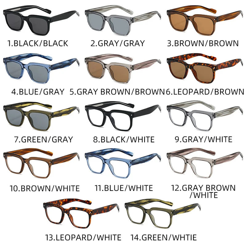 JNPCXI New Square Women Sunglasses Shades UV400 Fashion Clear Lens Frame Retro Rivet Men Sun Glasses