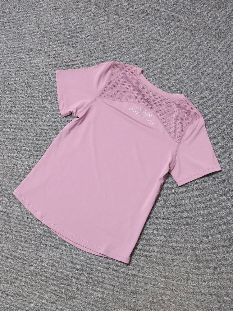 2024 Women Sports T-shirt Yoga Short Sleeve Top with Side Mesh Running Gym Sportswear Girls Fitness Yoga Top