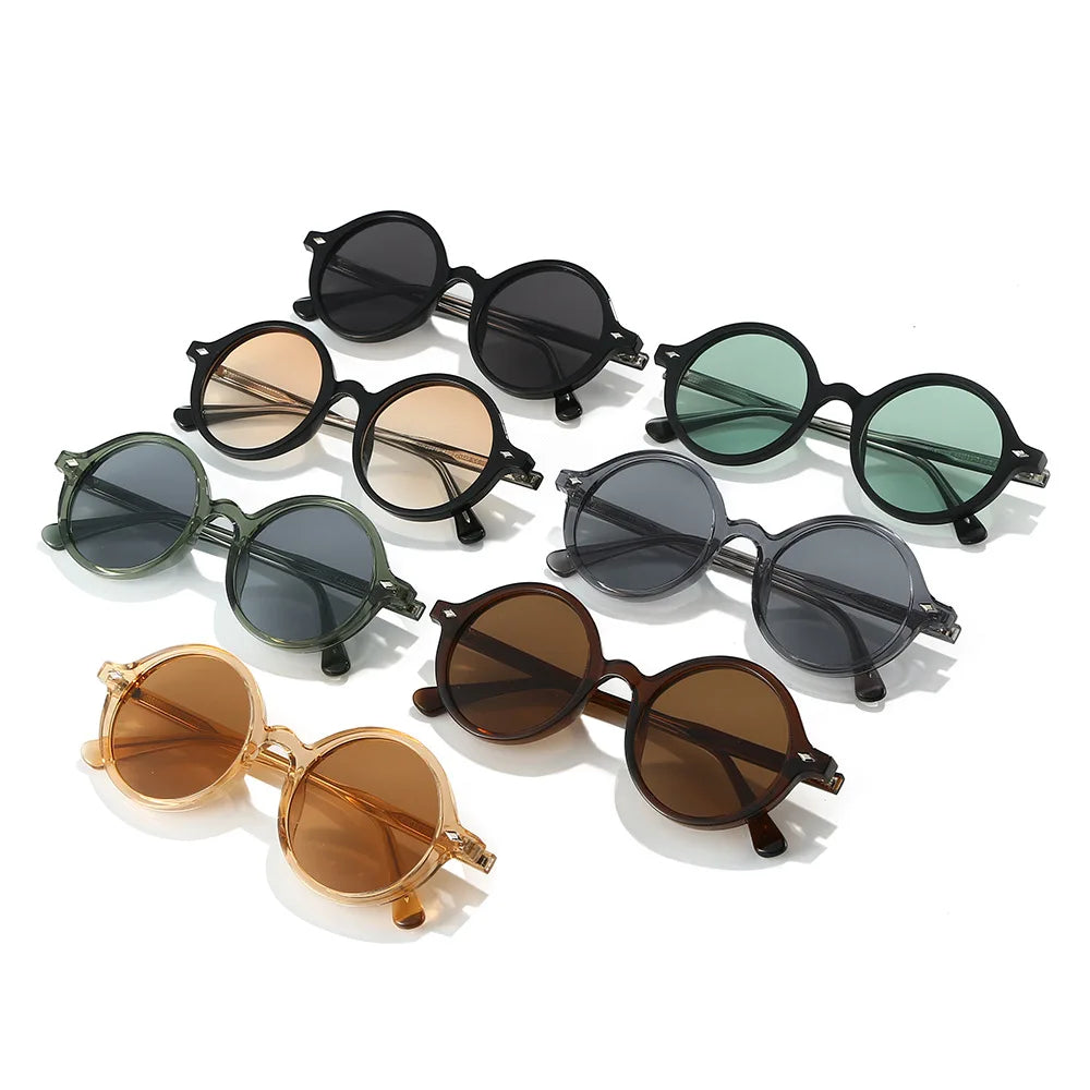 JNPCXI New Retro Round Women Sunglasses Fashion Green Candy Color Shades UV400 Men Trending Rivets Punk Sun Glasses