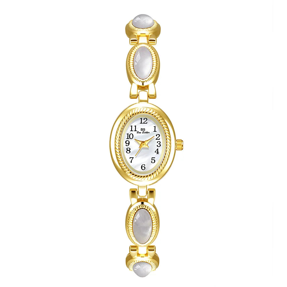 Bee Sister Watch Elegant Oval Gold Bracelet Vintage Quartz Women's wristwatch