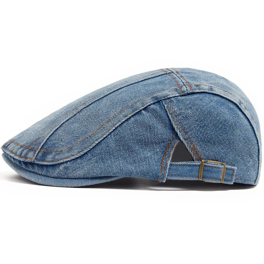 Women's Beret Fashion Denim Vintage Newsboy Cap For Men Summer Solid Washed Flat Caps Casual Female Visor Hat Unisex Adjustable