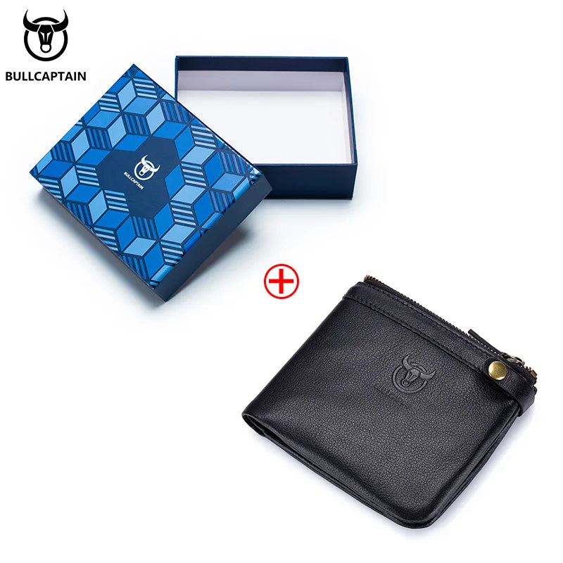 BULLCAPTAIN Leather Wallet Men's Zipper Wallet Men's Wallet Purse RFID Mini Wallet And Smart Design Zipper Buckle Wallet
