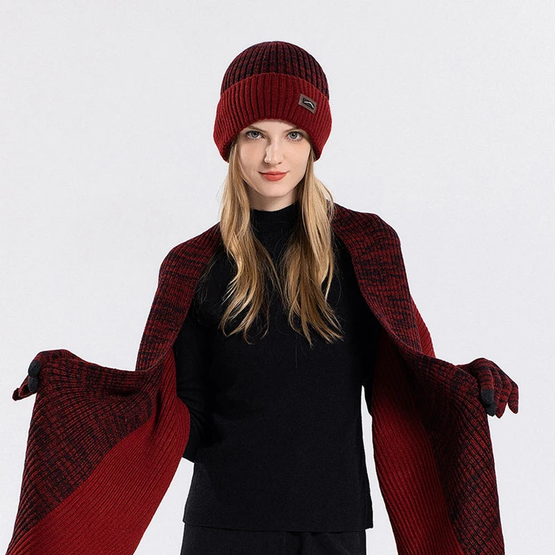 Xinbaoguan 100% acrylic 8397 winter hat, gloves, scarf three piece set, outdoor velvet warm ear protection, knitted yarn hat