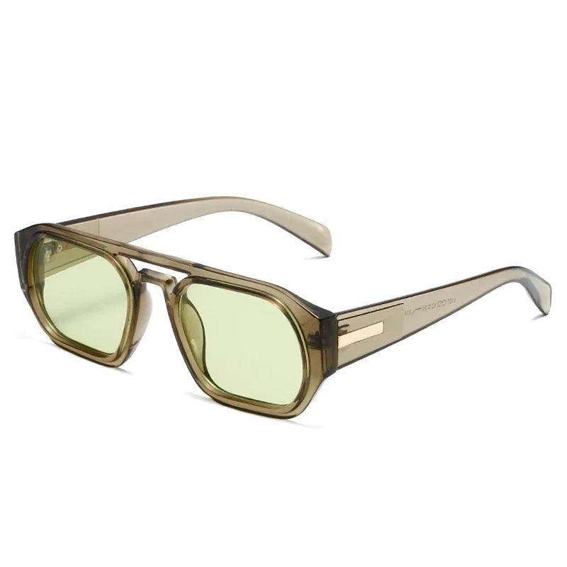 JNPCXI Retro Double Bridges Polygon Square Women Sunglasses Fashion Green Shades UV400 Men Clear Gradient Sun Glasses