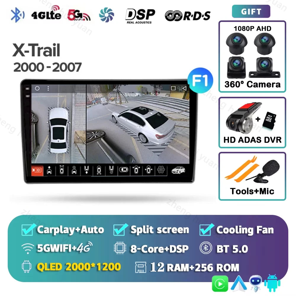 Android 15 For Nissan X-Trail X Trail X - Trail 1 T30 2000 - 2007 2K QLED CarPlay Auto Car Radio Multimedia Video Player GPS