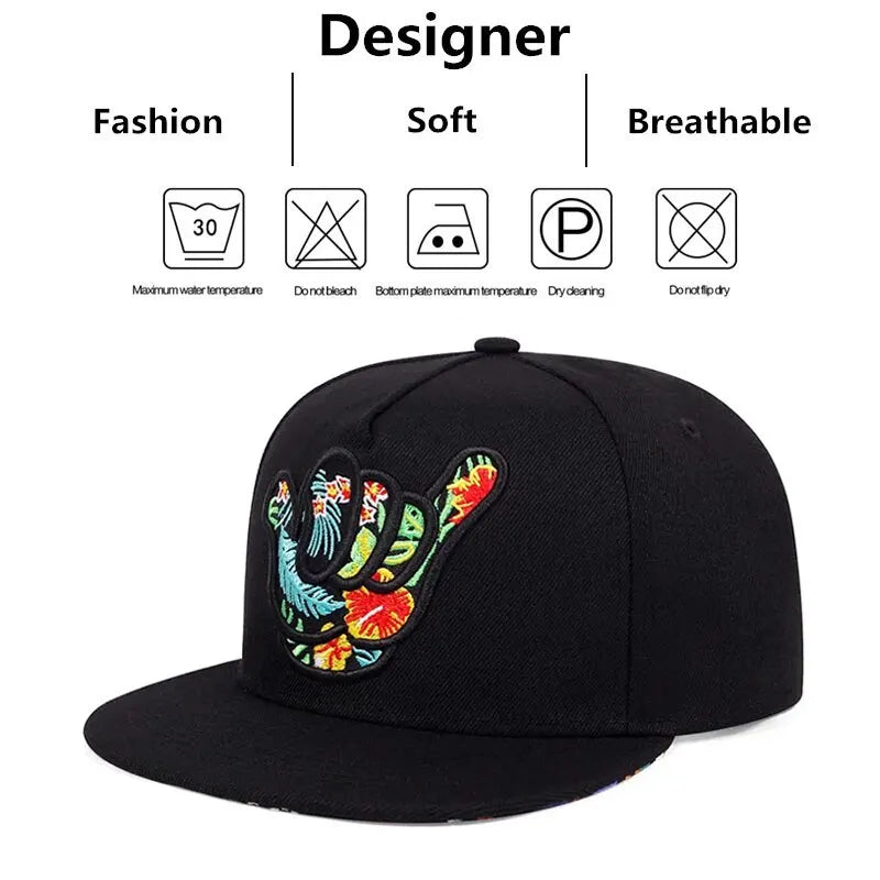 Unisex Colorful Shaka Fingers Embroidery Hats Outdoor Baseball Cap Sunscreen Hat