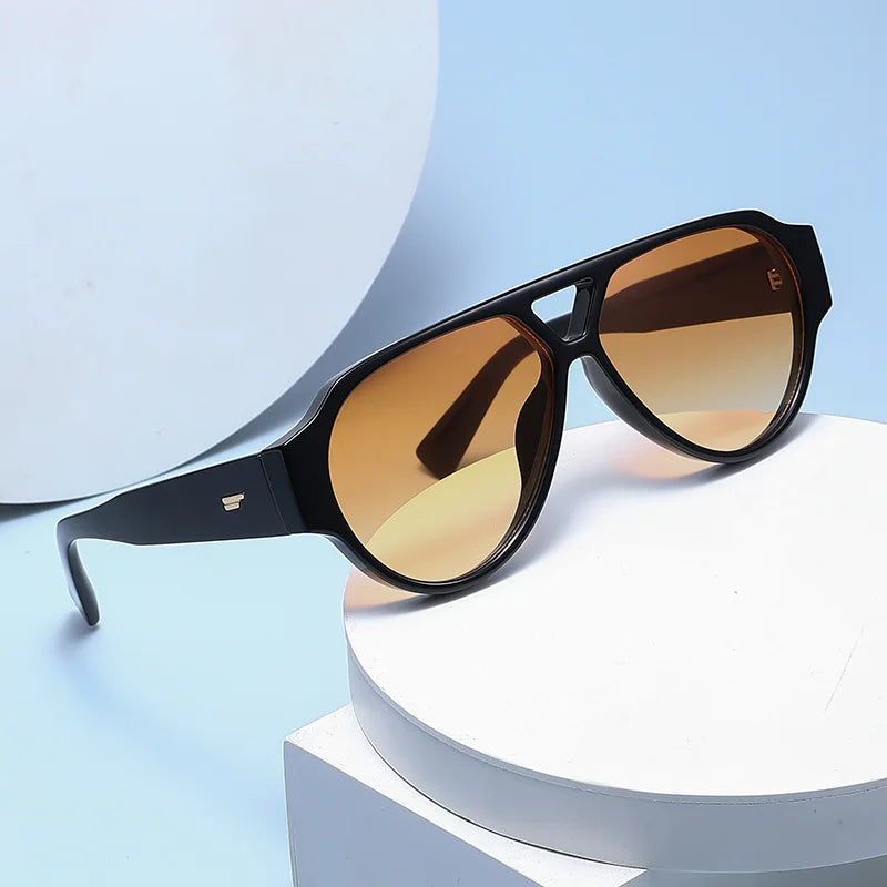 JNPCXI New Fashion Oversized Pilot Double Bridges Women Sunglasses Retro Rivets Men Red Green Shades UV400 Sun Glasses