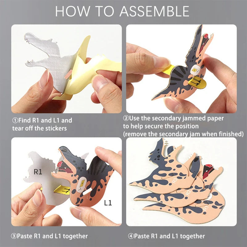 Dinosaur 3D Paper Puzzle For Kids Educational Montessori Toys Funny DIY Manual Assembly Three-dimensional Model Toy For Boy Girl