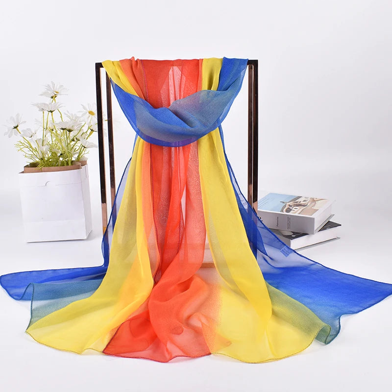 2023 Spring/Summer New Three Color Gradient Silk Scarf 75 * 180 Georgette Long Scarf