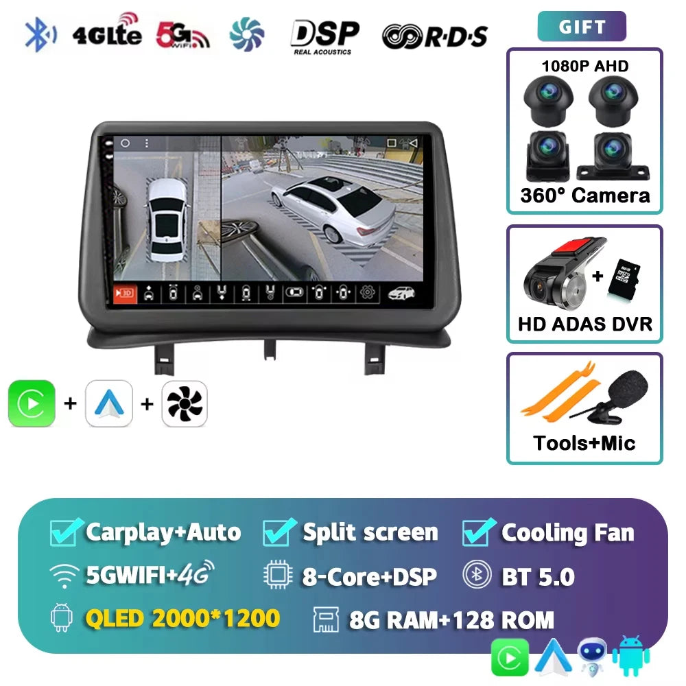 Android 15 Car Radio for Renault Clio 3 2005-2014 Wireless CarPlay Android Auto 4G Multimedia Player Navigation GPS 2din Autorad