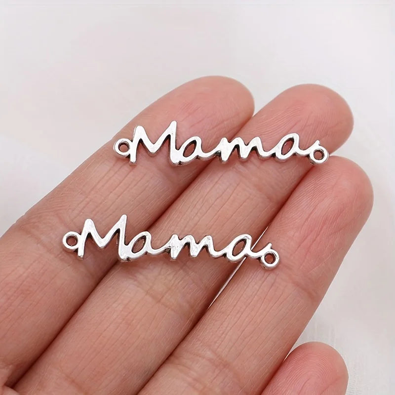 15pcs Silvery Color Mama Charms Letter Connectors for Jewelry Making DIY Handmade Mother's Day Necklace Bracelets Accessories