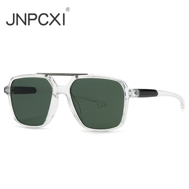 JNPCXI New Vintage Double Bridge Square Pilot Sunglasses Men Luxury Classic Women Green Sun Glass Driving Shades UV400