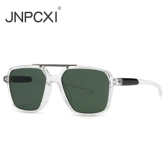 JNPCXI New Vintage Double Bridge Square Pilot Sunglasses Men Luxury Classic Women Green Sun Glass Driving Shades UV400