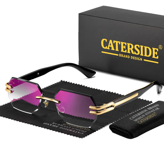 CATERSIDE New Men's Frameless Sunglasses Fashion Polygonal Gradient Mirror Lenses Metal Frame Women's Party Outdoor Sun Glasses
