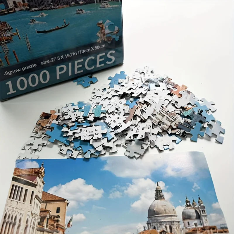 1000pcs Venice Canal Puzzle - Large Jigsaw with Venice Grand Canal Scene, Venice Italy Landmarks Challenge for Adults & Families
