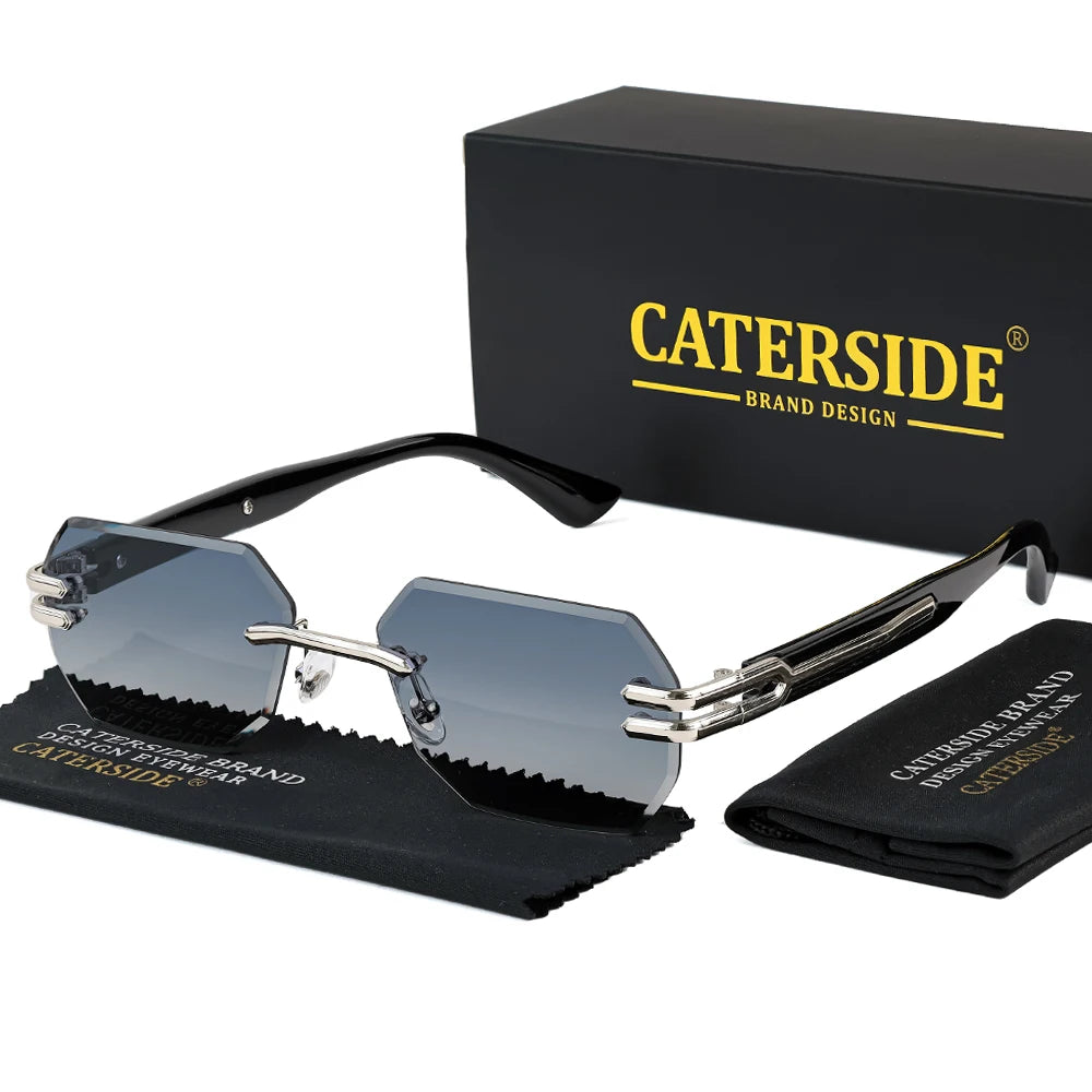 CATERSIDE New Men's Frameless Sunglasses Fashion Polygonal Gradient Mirror Lenses Metal Frame Women's Party Outdoor Sun Glasses
