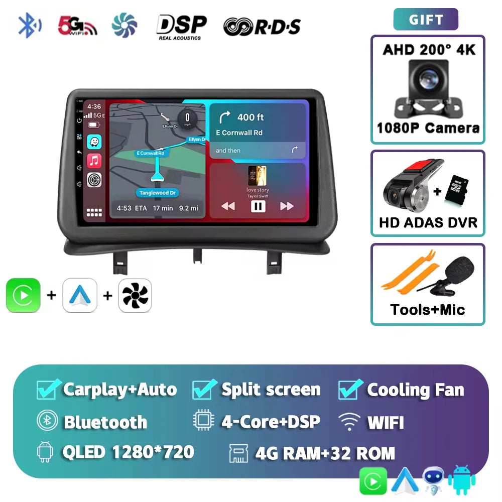 Android 15 Car Radio for Renault Clio 3 2005-2014 Wireless CarPlay Android Auto 4G Multimedia Player Navigation GPS 2din Autorad