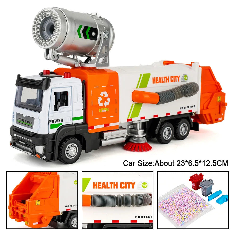 1:32 Vacuum Sweeper Vehicle Urban Anti Haze Truck Alloy Diecast Models Toys Car Rubber Tires Pull Back Vehices Gifts for Friends