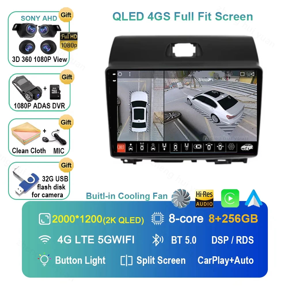 For Kia Ray 2011-2017 2K 12+256 QLED Android 15 CarPlay Car Radio Multimedia Video Player GPS stereo Head Unit 4G WIFI DSP RDS