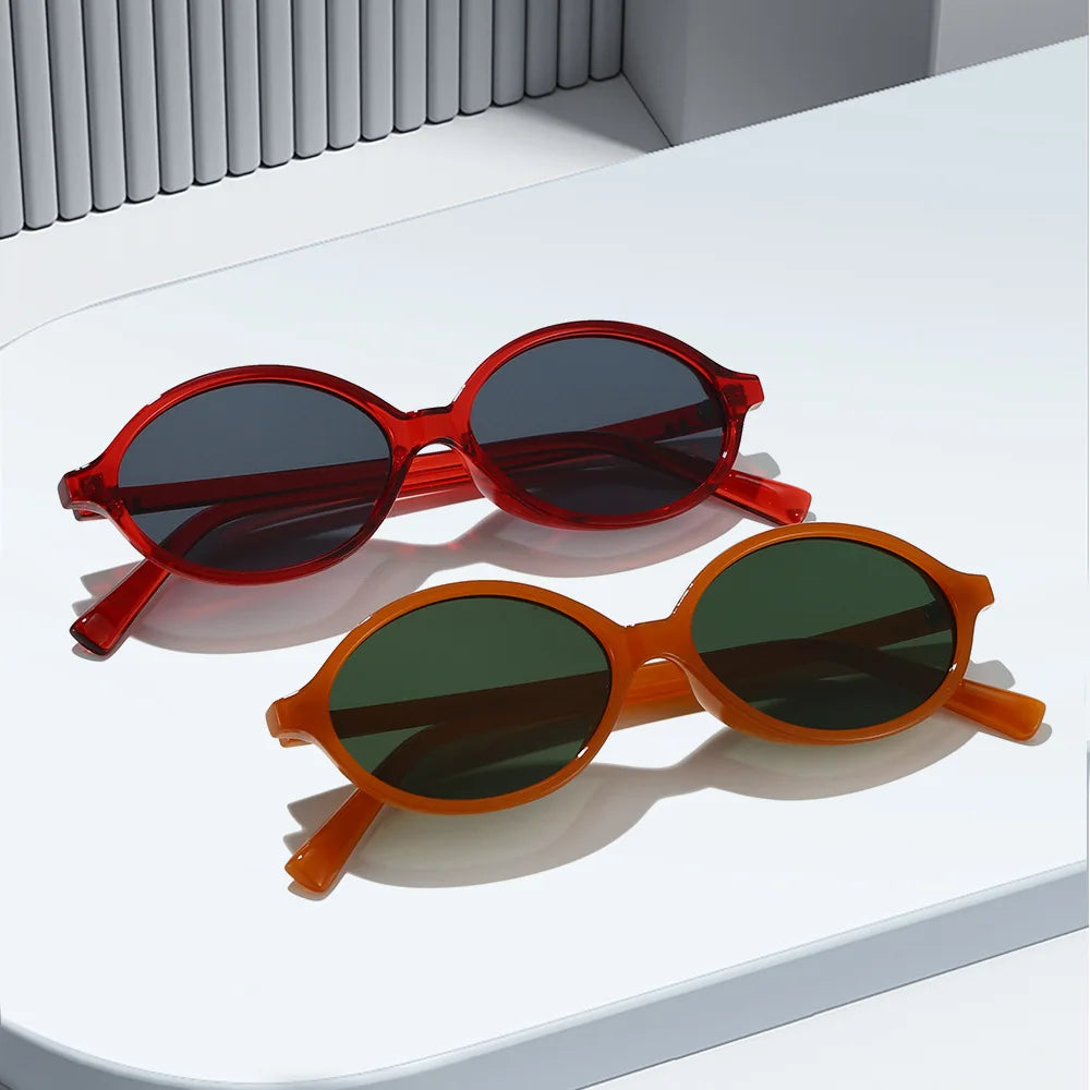 JNPCXI Fashion Small Oval Sunglasses Women Retro Punk Rivets Men Shades UV400