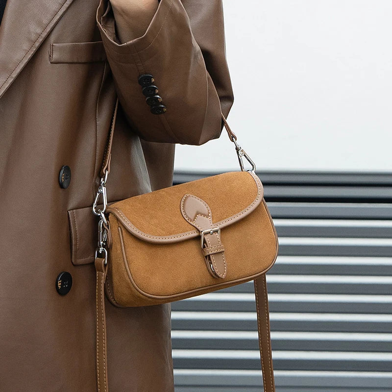 Autumn and winter women's Natural Suede leather Mini bag,luxury designer handbags, Vintage commuting leopard print messenger bag