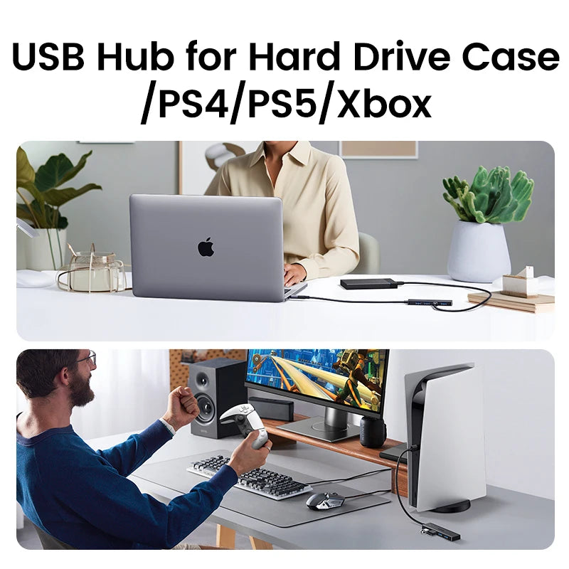 USB3.0 HUB 4 Ports USB-A Splitter Slim USB Expander Mouse Keyboard Flash Drive