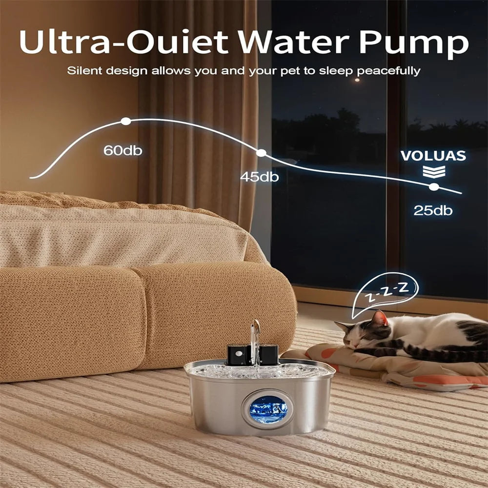 3.2L 5V USB Recharge Cat Water Fountain Automatic Sensor Stainless Steel Tank