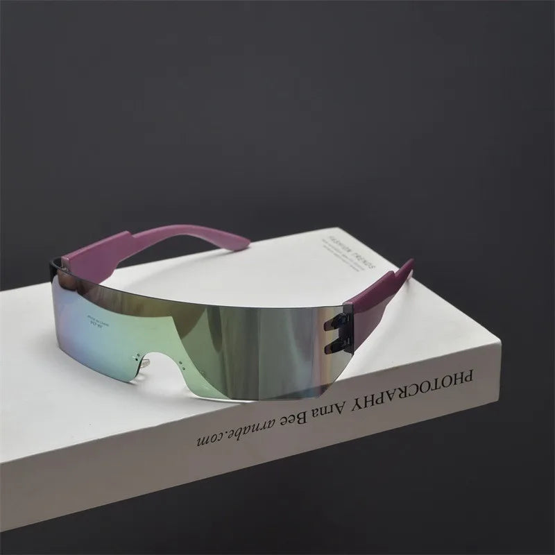 Cycling Rimless Y2K Sunglasses Men Women Trendy Gradient 2000'S Wrap Around Sun Glasses Punk One Piece Goggles Fashion Shades