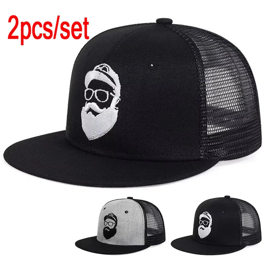 Unisex Uncle Beard Embroidery Hip-hop Net Hats Outdoor Adjustable Baseball Caps