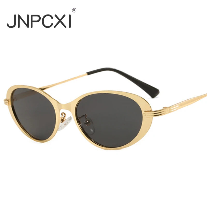JNPCXI New Small Oval Metal Sunglasses for Men Women Fashion Candy Color Punk Sun Glasses Clear Lens Frame UV400