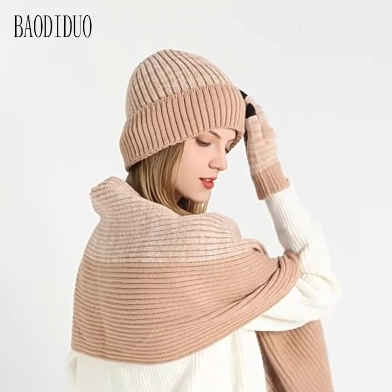 Xinbaoguan 100% acrylic 8397 winter hat, gloves, scarf three piece set, outdoor velvet warm ear protection, knitted yarn hat