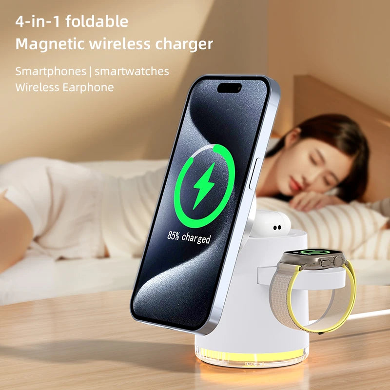 4in1 QI2 Wireless Charger Stand Light iPhone 14-16 Pro Max, AirpodPro 2-8, Watch